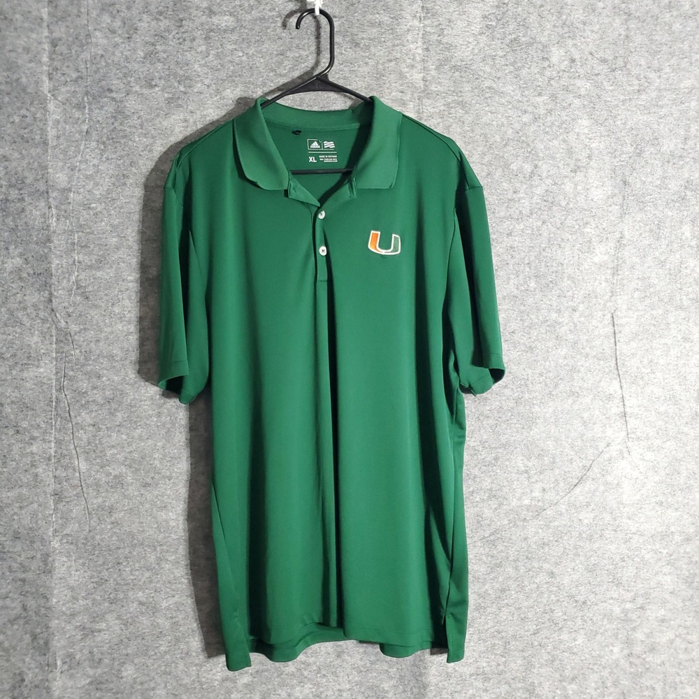 Adidas Golf Polo Shirt Mens XL Green Miami Hurricanes‎ U Logo Performance Sports